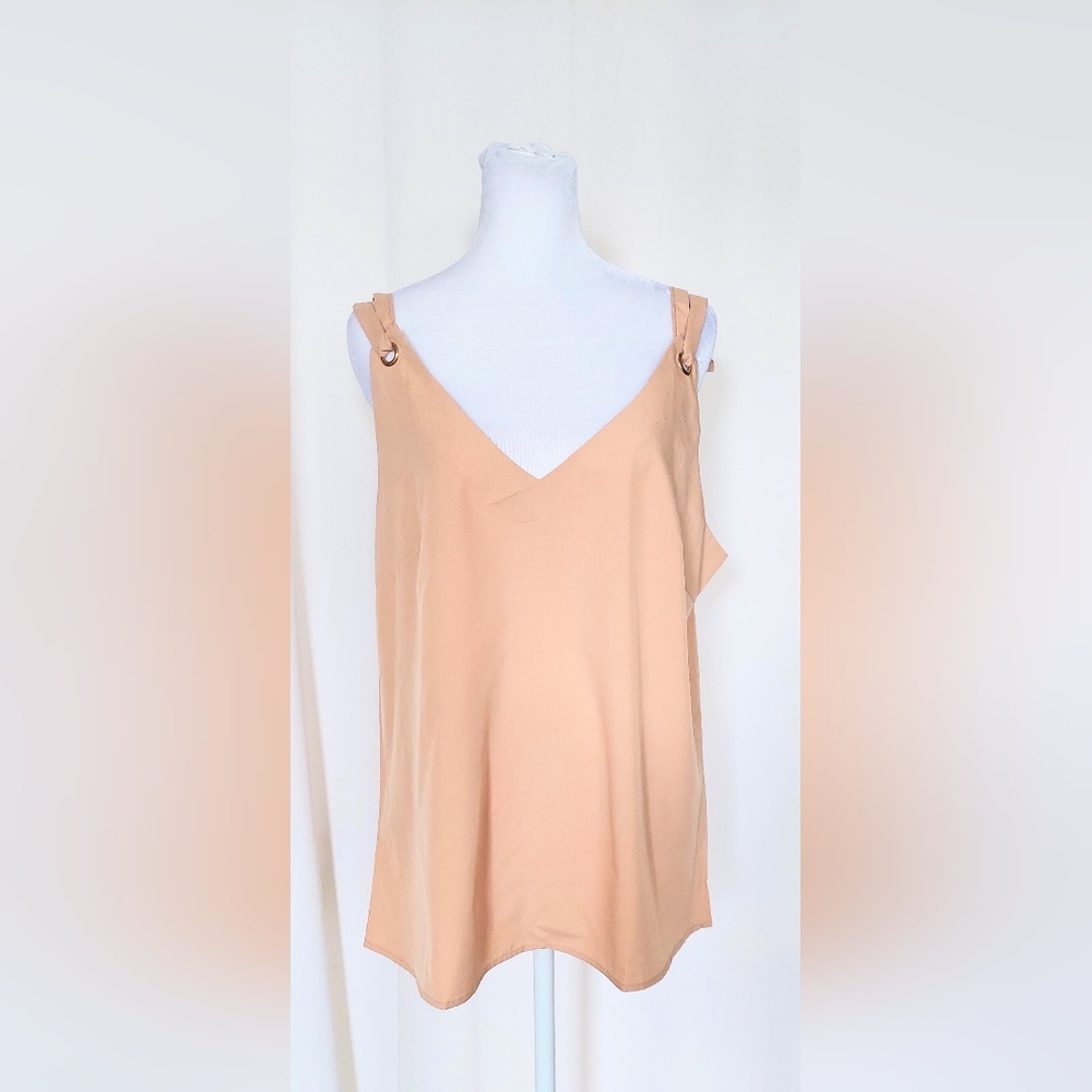 Sheilay V Neck Tie Strap Sleeveless Beige Top Size XL NWT